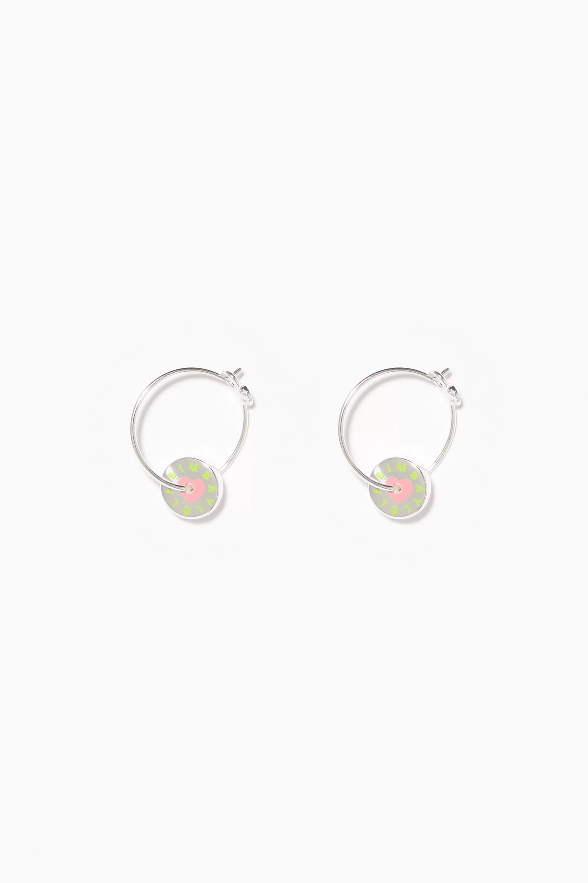 Clearance BIMBA Y LOLA Brincos Argola Logo Coracao Prateados Pink