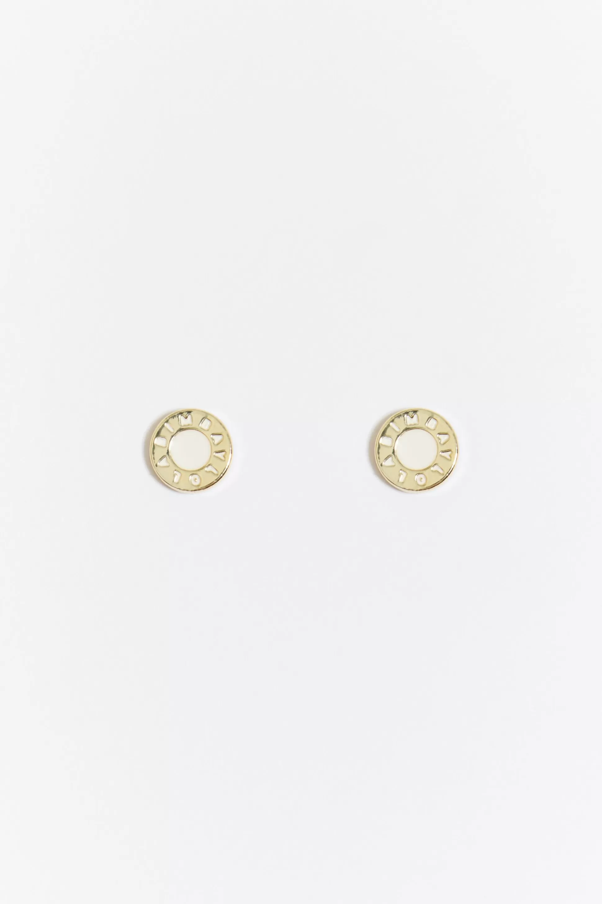 New BIMBA Y LOLA Brincos Botao Logo Marfim Ivory