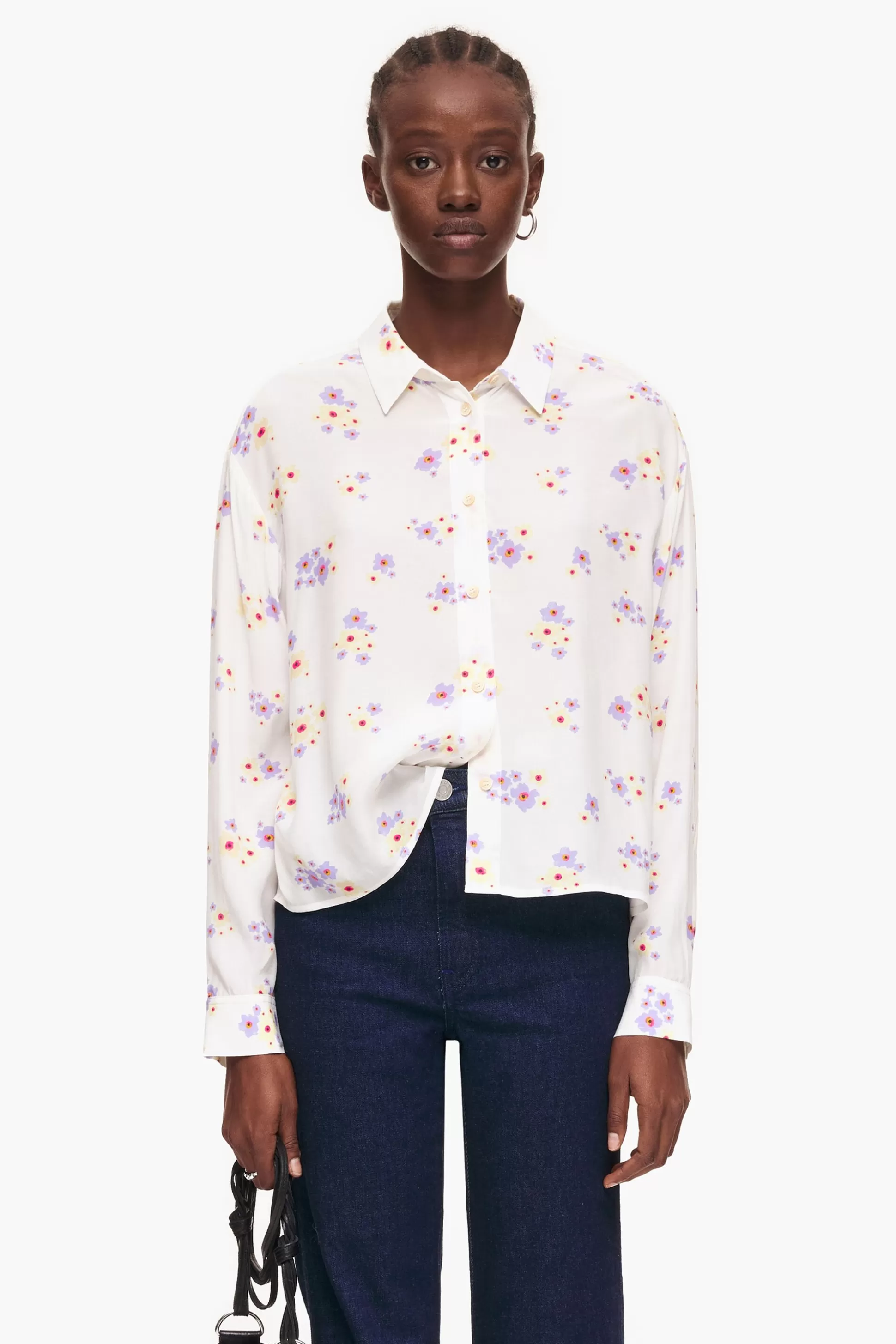 Outlet BIMBA Y LOLA Camisa Boxy Print Acrylic Flowers Branca Acrylic Flowers Offwhite