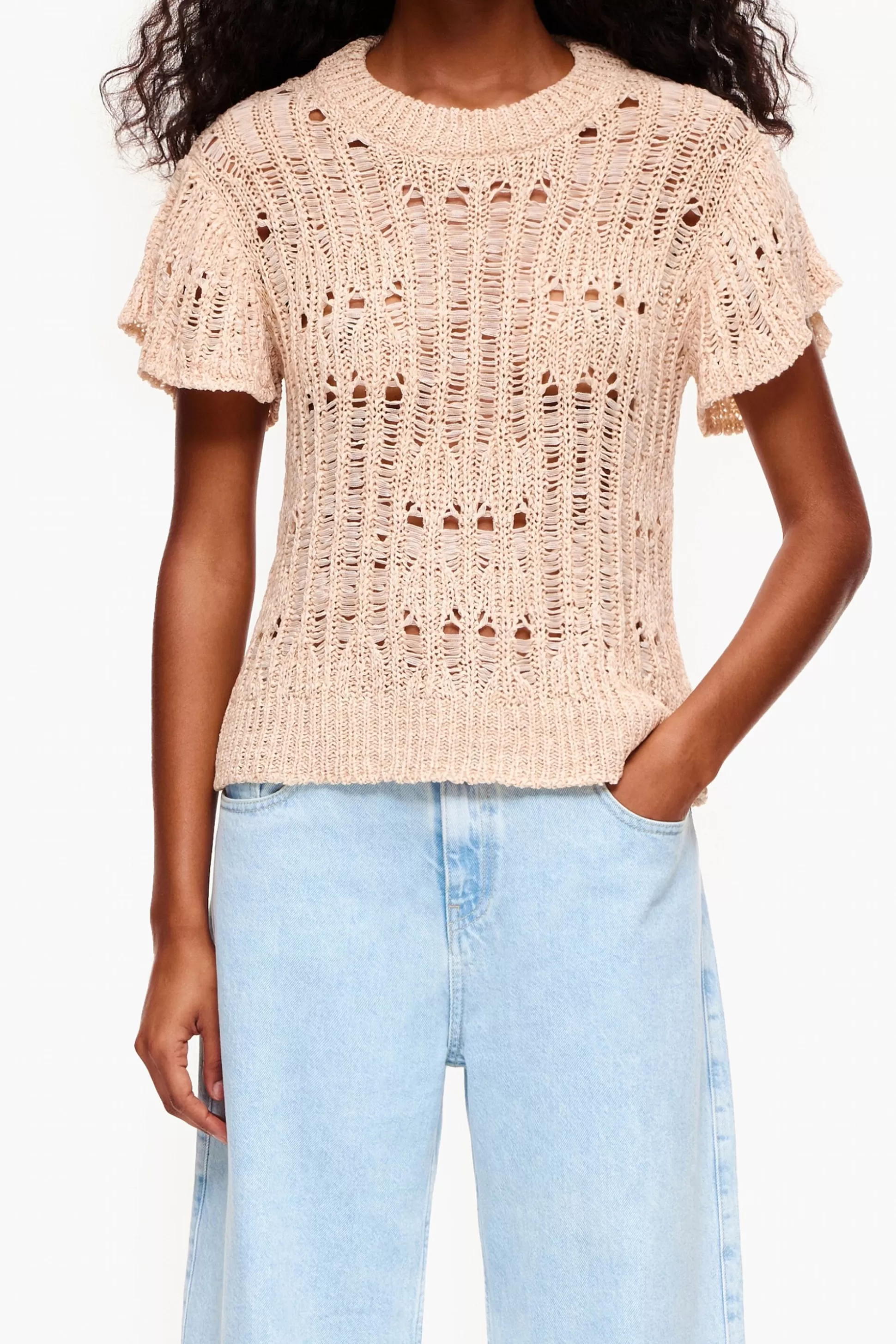 Outlet BIMBA Y LOLA Camisola Rendilhados Areia Sand
