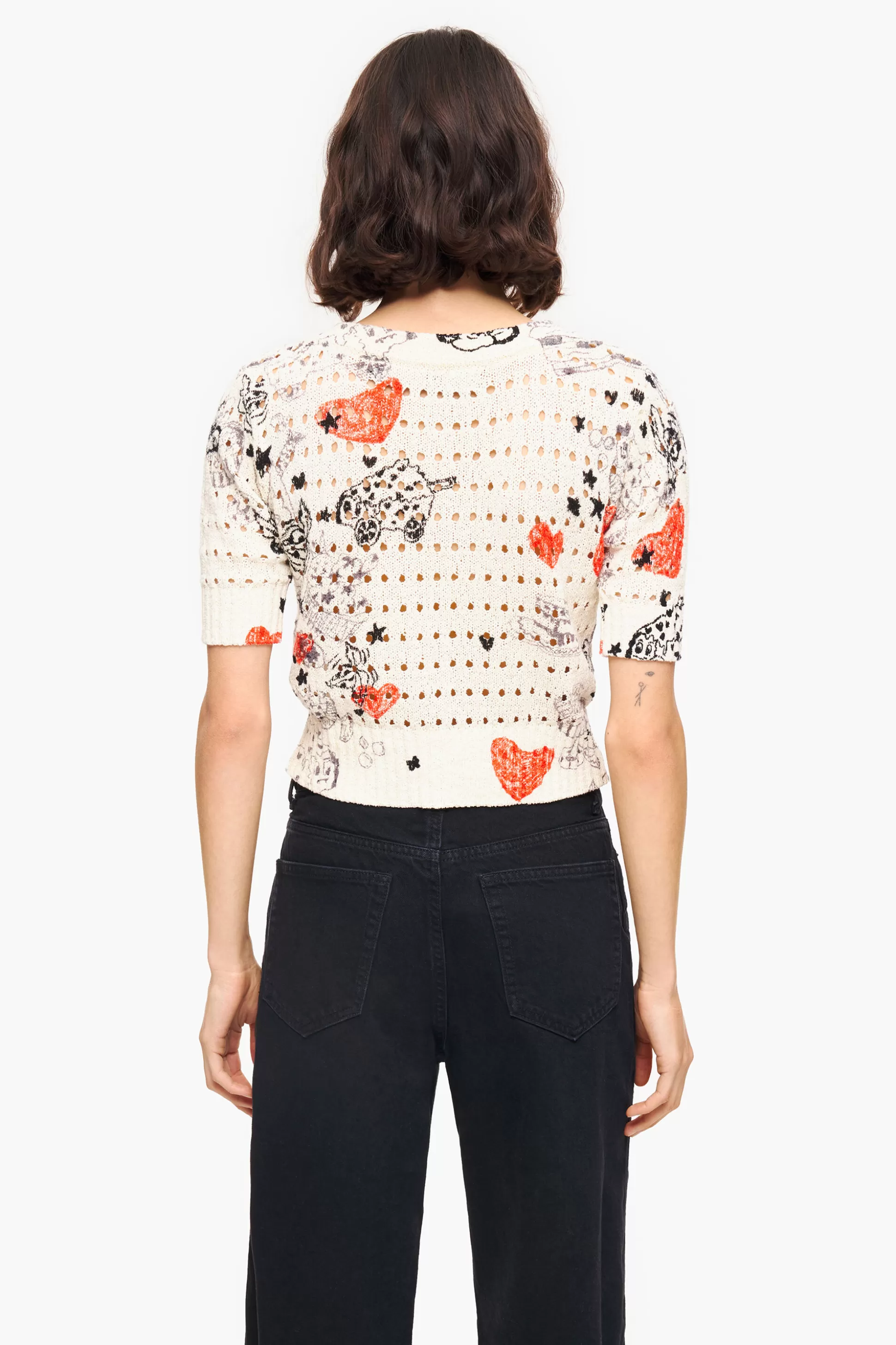 Fashion BIMBA Y LOLA Casaco Malha Justo Rendilhados Print Nickname Heart