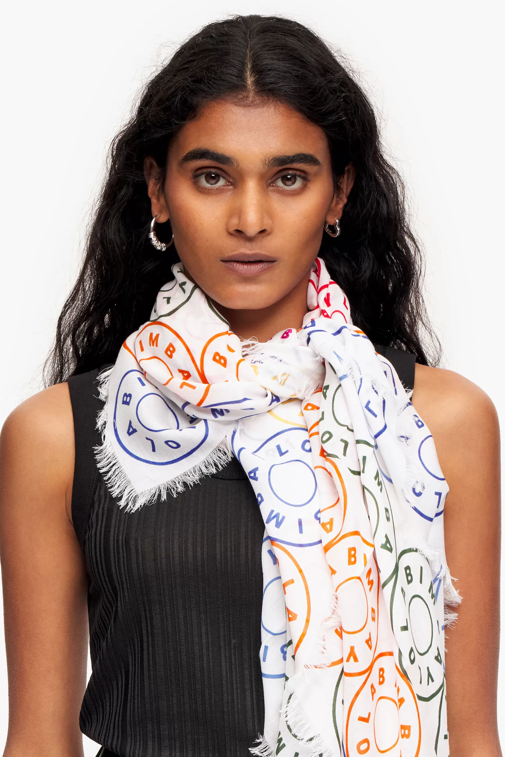 New BIMBA Y LOLA Echarpe Logos Branca White