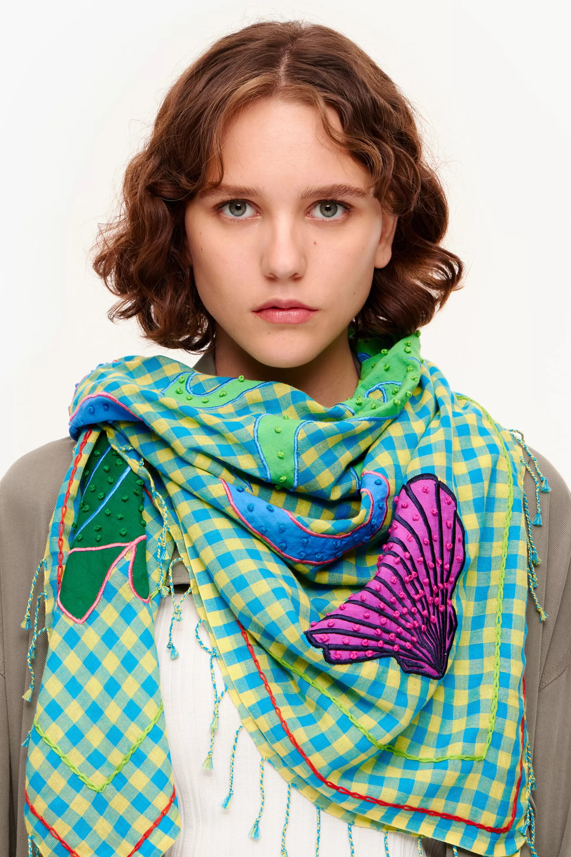 Clearance BIMBA Y LOLA Echarpe Vichy Bordados Amarela Yellow