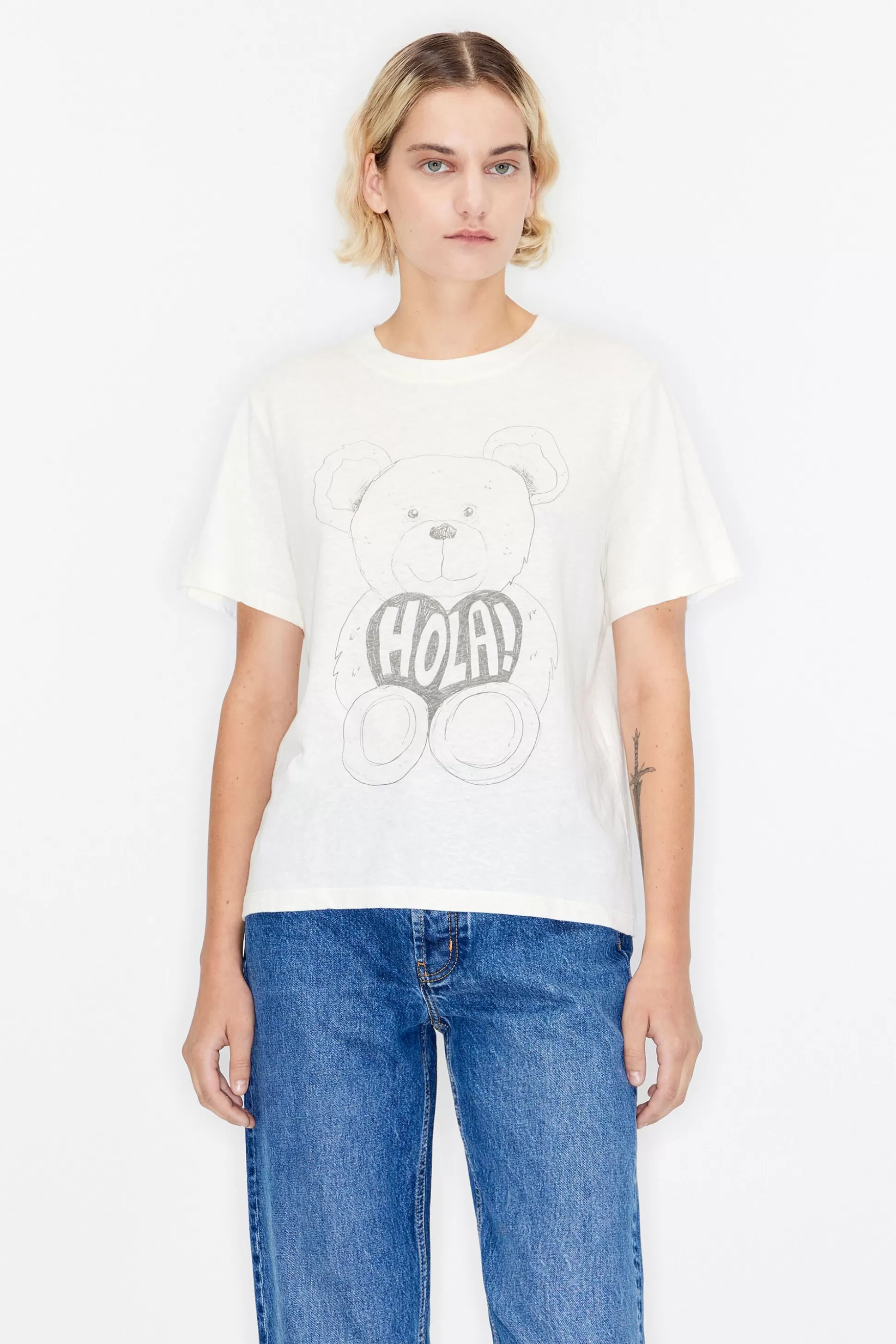 Fashion BIMBA Y LOLA T-Shirt Print Urso Panda Cru Vanilla