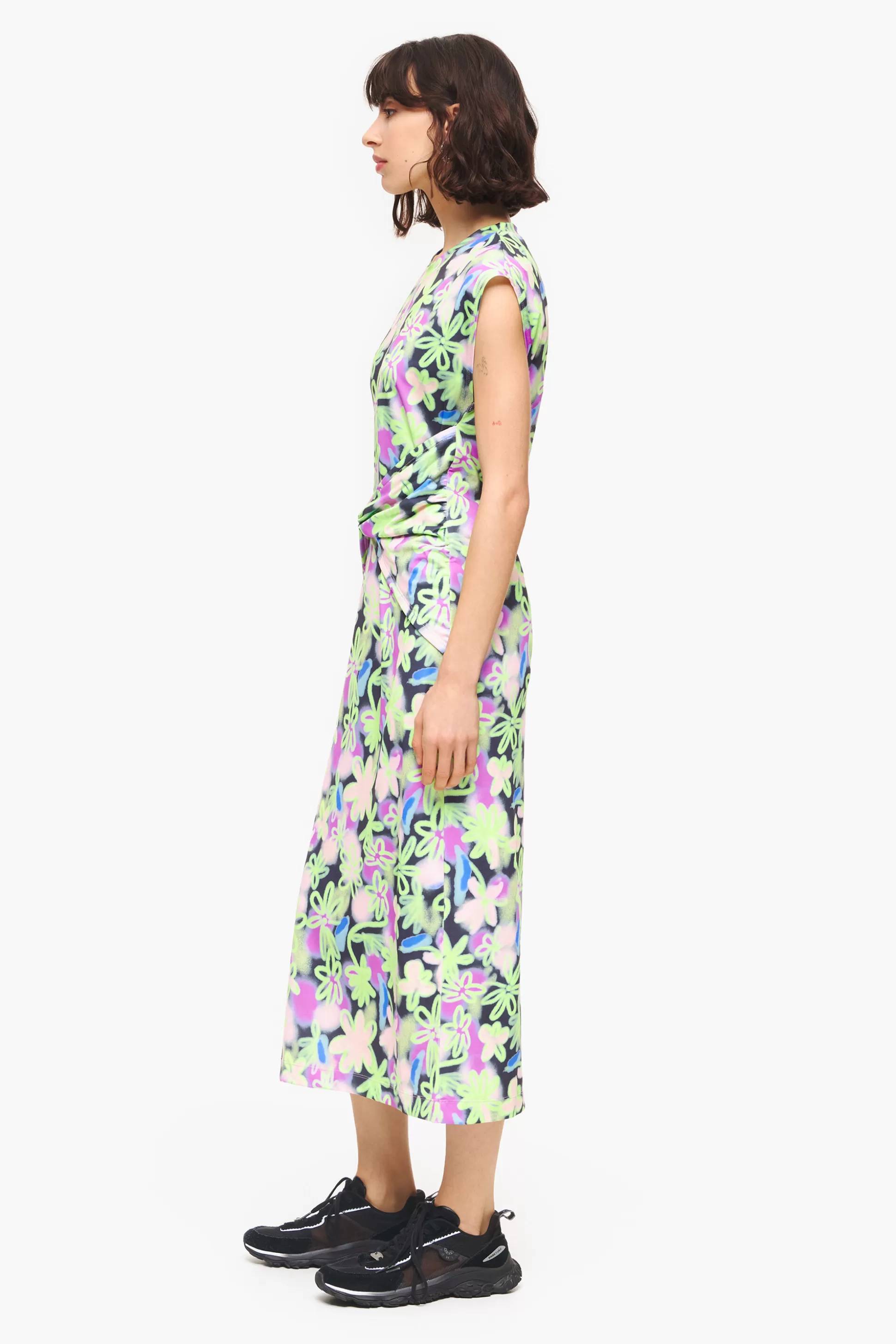 Flash Sale BIMBA Y LOLA Vestido Justo Midi Print Graffiti Flowers Lilas Graffiti Flowers Lime